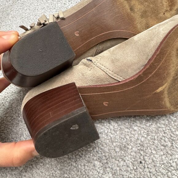 Sam Edelman Fringe Studded Suede Leather Ankle Boots Womens 6M Taupe Low Heel - Picture 11 of 14